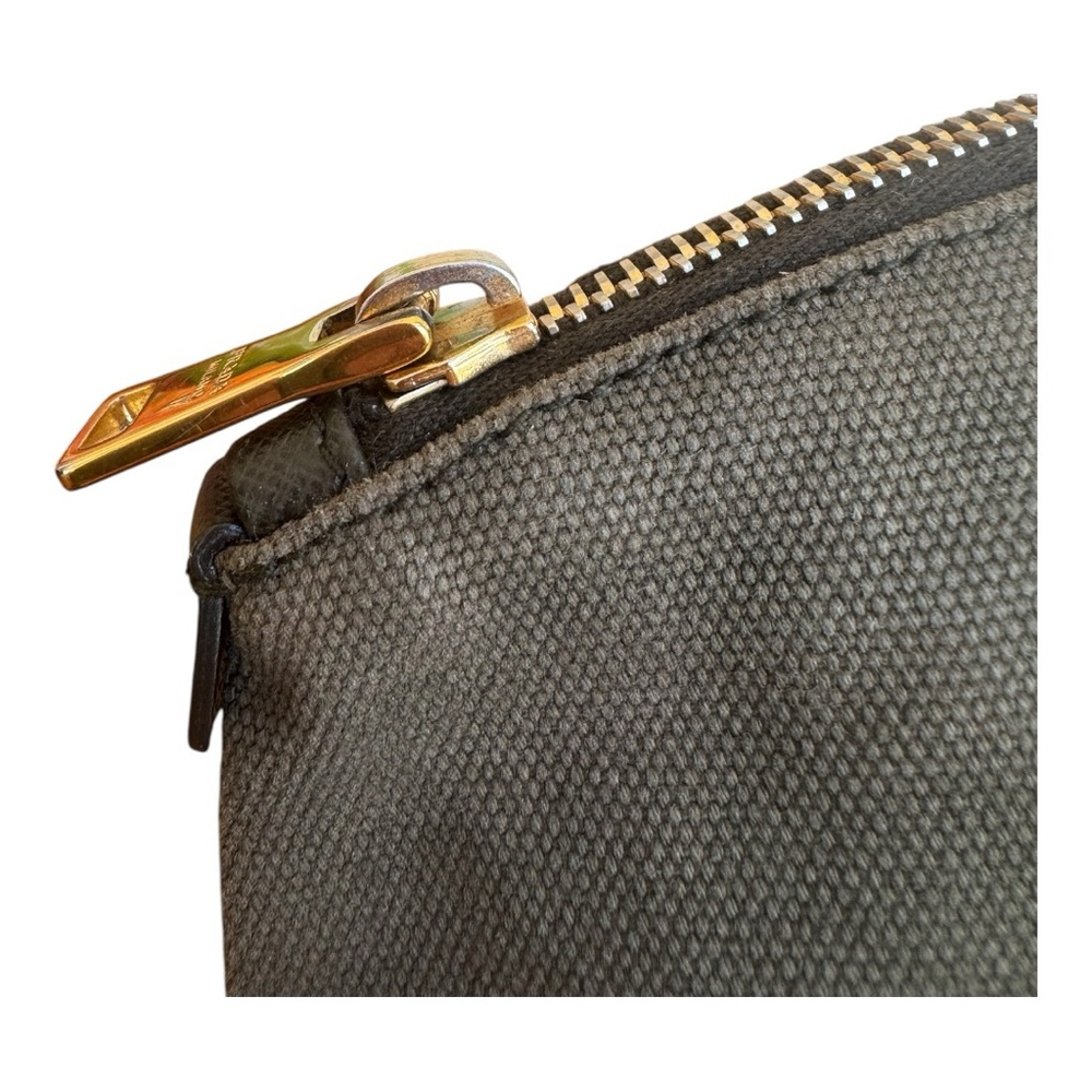 Authentic PRADA Canapa Green Khaki Canvas Pochette Vanity Case Wristlet - Picture 9 of 11